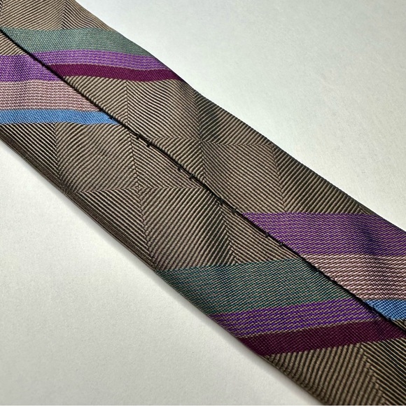 Vtg COLOURS by Alexander Julian Silk Striped Classic Tie - Picture 5 of 6